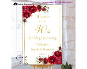 Red Roses 40th Anniversary welcome sign template,40th Anniversary welcome sign,(16)